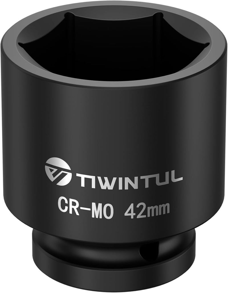 TIWINTUL 3/4 Inch Drive Metric Impact Socket 42mm, 6-Point Design, Heat-Treated Chrome Molybdenum Alloy Steel, Spindle Axle Nut Socket for Auto Repair, Easy Removal - Image 1